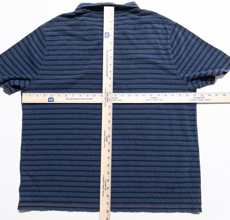 Carbon 2 Cobalt Polo Shirt Men XL Navy Blue Striped Textured Ribbed Short Sleeve