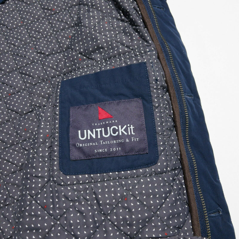 UNTUCKit Men's Medium Solid Navy Blue Quilted Full Zip Button-Front Jacket