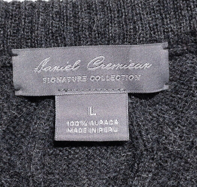 Daniel Cremieux Alpaca Sweater Men's Large Cable-Knit Pullover V-Neck Gray