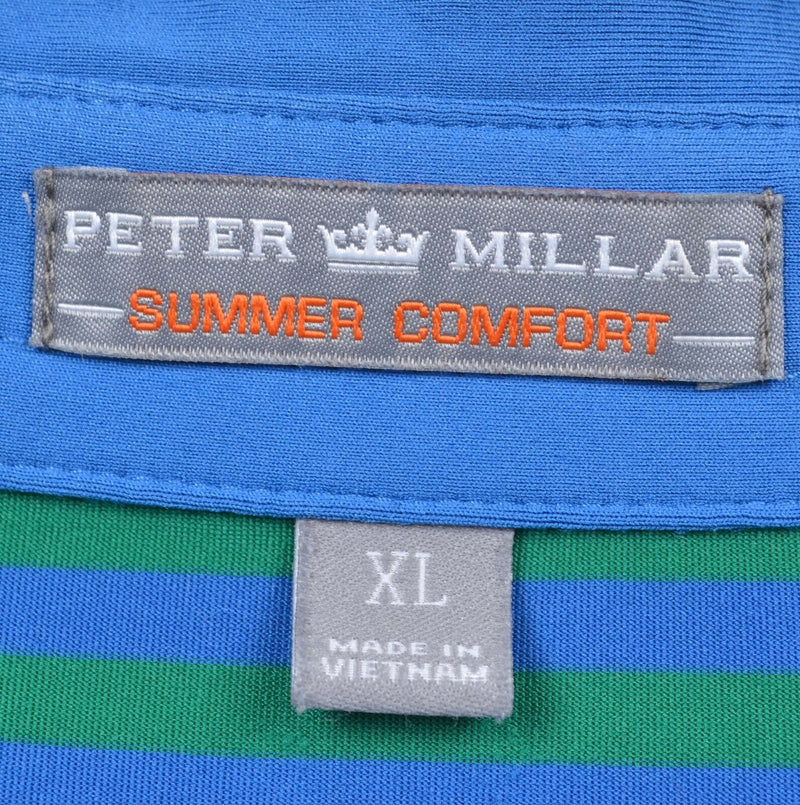 Peter Millar Men's XL Summer Comfort Blue Green Stripe Golf Polo Shirt Chicago