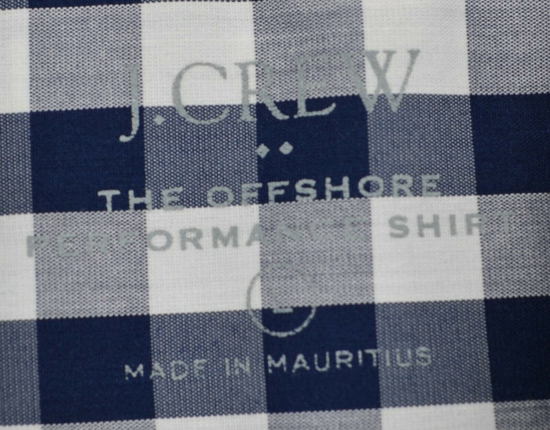 J. Crew Men's Sz Large Navy Blue White Gingham Check Offshore Performance Shirt