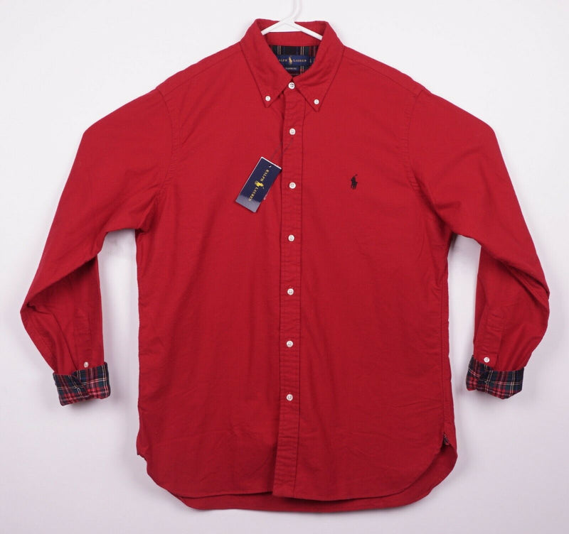 Polo Ralph Lauren Mens Large Classic Fit Flip Cuff Red Flannel Button-Down Shirt