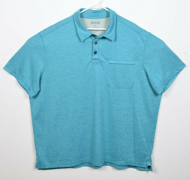Duluth Trading Co Men's 2XL Heather Turquoise Blue Polyester Pocket Polo Shirt