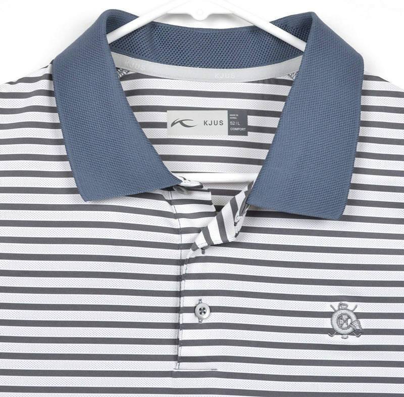 KJUS Men's Sz Large Gray Stripe "Luis" Stripe Golf Polo Short Sleeve Shirt
