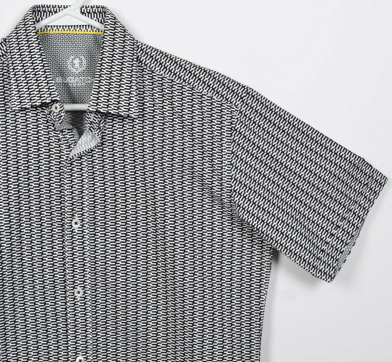 Bugatchi Uomo Men's Small Shaped Fit Black White Geometric Flip Cuff Shirt