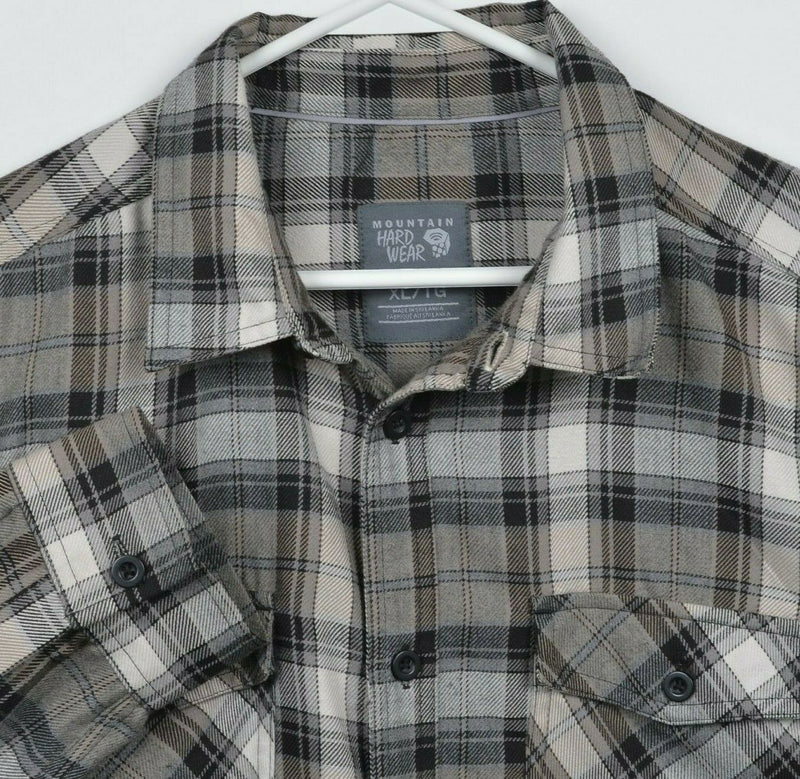 Mountain Hardwear Men's XL Gray Brown Plaid Polyester Button-Front Flannel Shirt