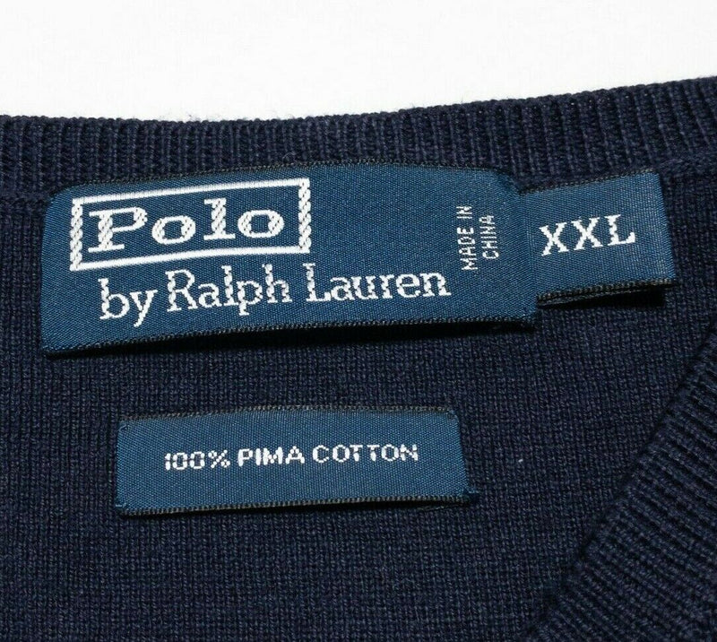 Polo Ralph Lauren Sweater Men's 2XL V-Neck Pima Cotton Navy Blue Pullover