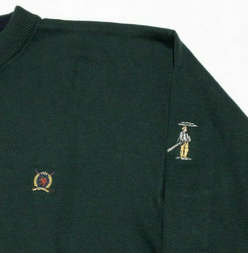 Vintage 90s Tommy Hilfiger Golf Men's Large Dark Green Lion Logo Knit Sweater