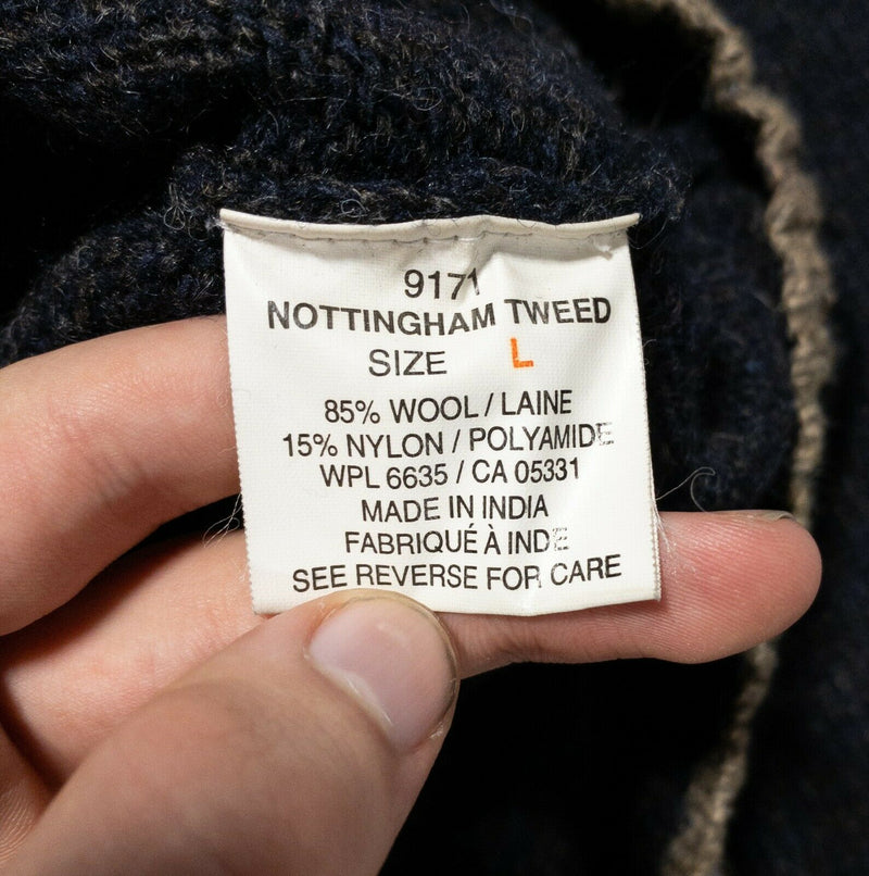 Woolrich Men's Large Nottingham Tweed Wool Blend Navy Blue Crewneck Sweater