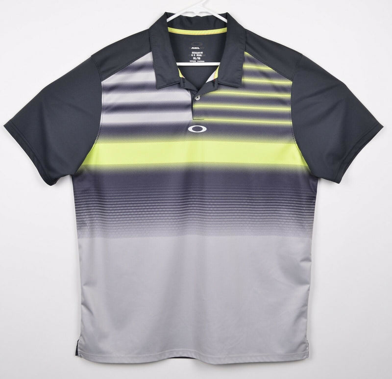 Oakley Hydrolix Men's Sz XL Regular Fit Gray Yellow Striped Polo Golf Shirt