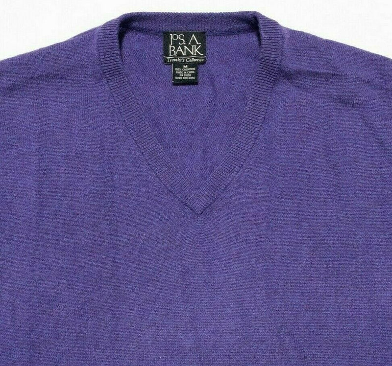 Jos. A. Bank Men's Medium 100% Cashmere Solid Purple Traveler's V-Neck Sweater