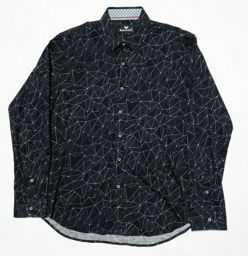 Buttercloth Flip Cuff Shirt Black Geometric Constellation Luxury Men's Large