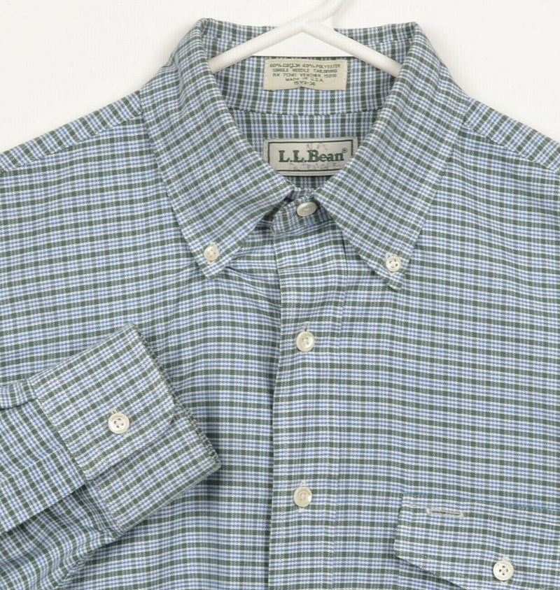 Vintage 80s LL Bean Men's 15.5/36 (Medium) Blue Green Plaid Button-Down Shirt