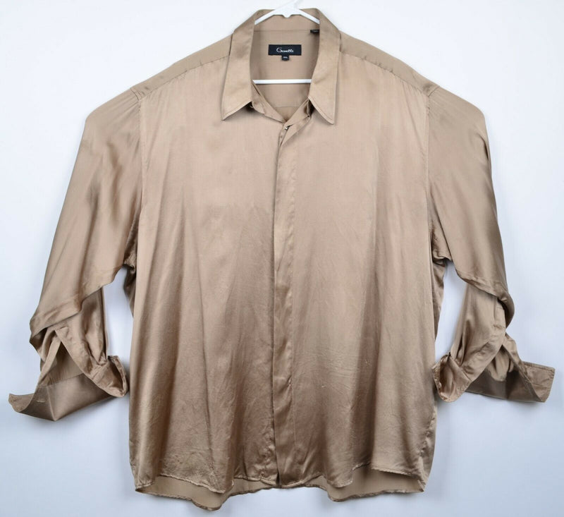 Genelli Men's Sz 2XL 100% Silk French Cuff Solid Gold DAMAGED Club Shirt