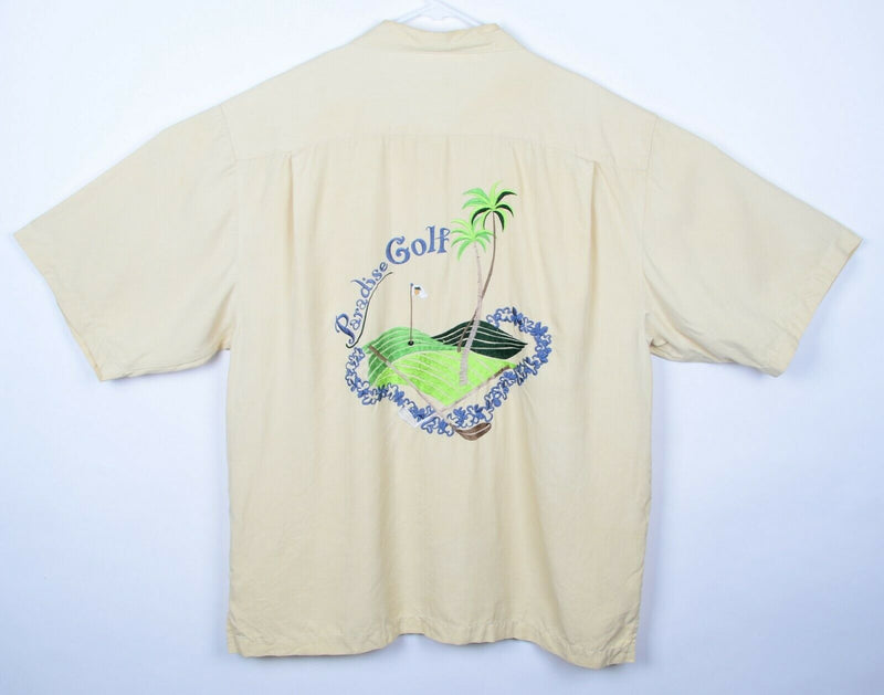 Kahala Men's Sz XL 100% Silk Paradise Golf Embroidered Hawaiian Aloha Shirt