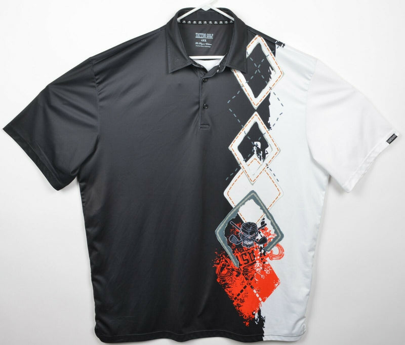 Tattoo Golf Men's 4XL Skull Black White Argyle Wicking Polyester Golf Polo Shirt