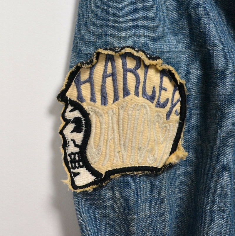 Harley-Davidson Men's XL Denim Blue HDMC Patches Garage Mechanic Biker Shirt