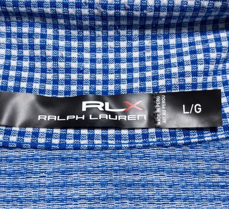 RLX Ralph Lauren 1/4 Zip Women's Large Check Blue White Golf Wicking Stretch