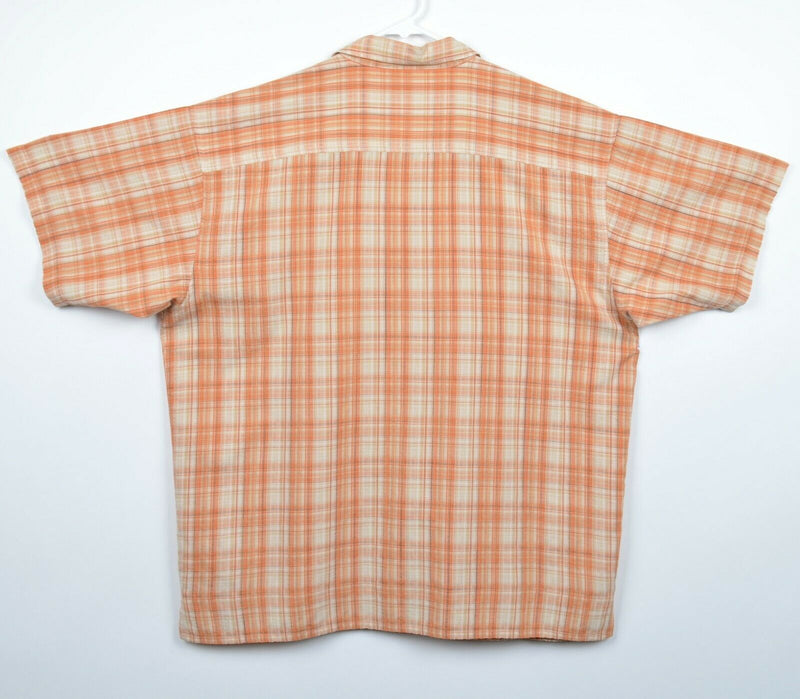 Patagonia Men's Large Polyester Organic Cotton Orange Plaid Hiking Shirt