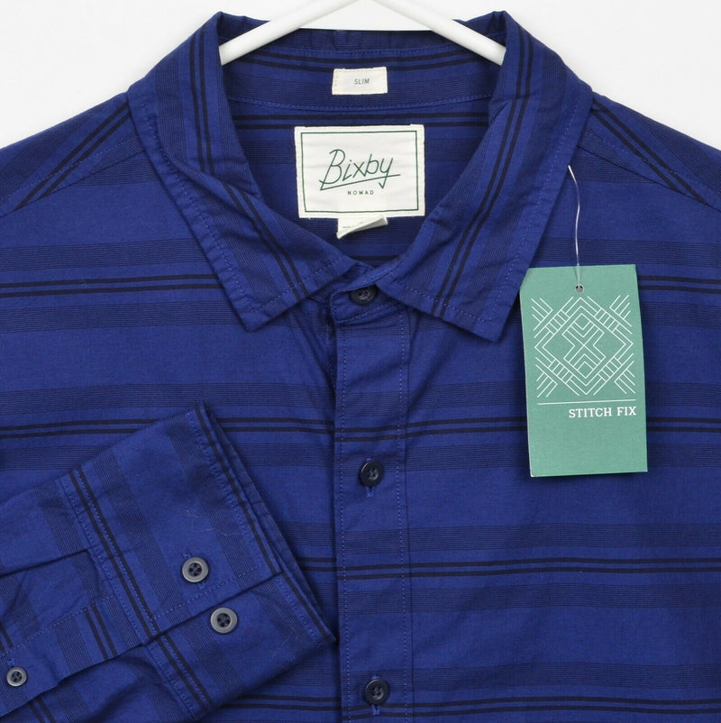 Bixby Nomad Men's Large Slim Fit Stitch Fix Navy Striped Odyssey Washed Shirt