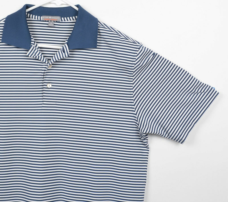 Peter Millar Men's Sz Medium Summer Comfort Blue White Striped Golf Shirt