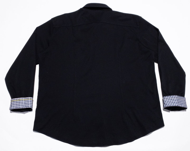 Butter Cloth Shirt Men's 2XL Flip Cuff Check Button-Up Solid Black Stretch