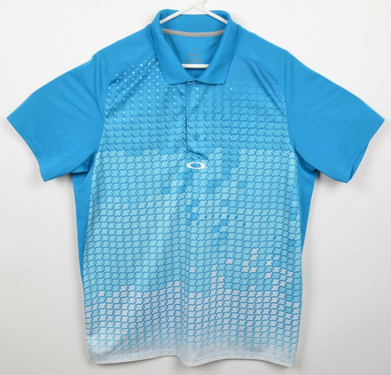 Oakley Hydrolix Men's Large Regular Fit Blue Geometric Wicking Golf Polo Shirt