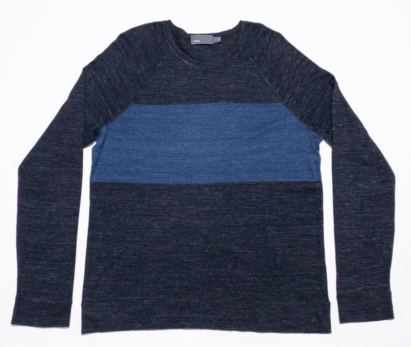 Vince Sweater Men's Large Cotton Modal Cashmere Blend Striped Blue Pullover Crew