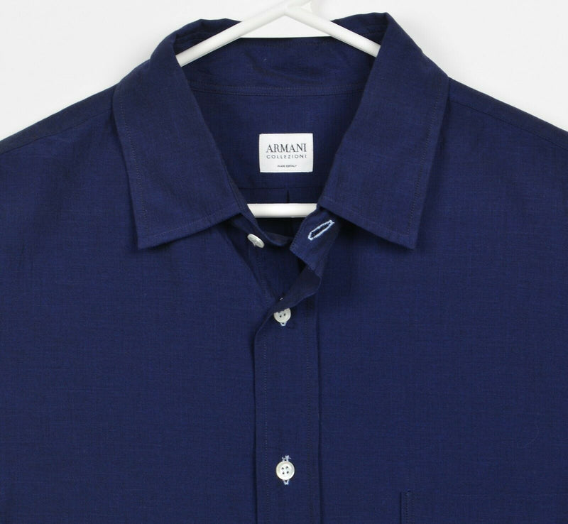 Armani Collezioni Men's Large Navy Blue Trim Accent Made in Italy Button Shirt