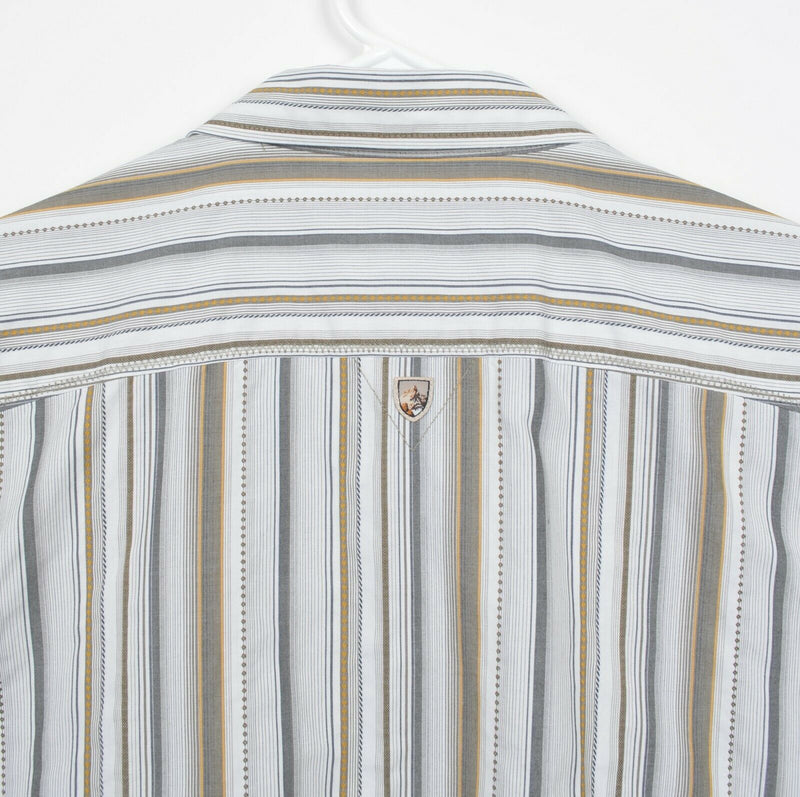 Kuhl Men's Sz XL Suncel White Gray Striped Short Sleeve Hiking Outdoors Shirt