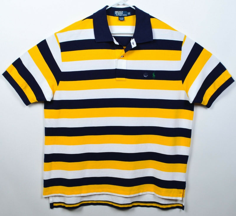 Polo Ralph Lauren Men's 2XB (2XL Big) Navy Blue Yellow Chunky Stripe Polo Shirt