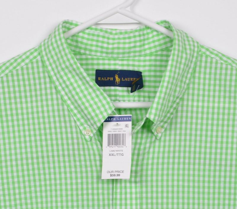 Polo Ralph Lauren Men's 2XL Seersucker Lime Green Gingham Button-Down Shirt