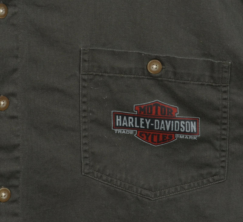 Harley-Davidson Men's 2XL Gray Oil Logo Garage Mechanic Biker Button-Front Shirt