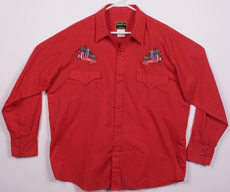 Round 'Em Western Gear Men's Large Pearl Snap Embroidered Eagle USA Red Shirt