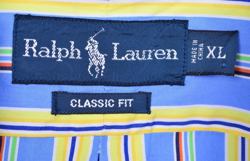 Polo Ralph Lauren Men's XL Classic Fit Blue Yellow Striped Button-Down Shirt