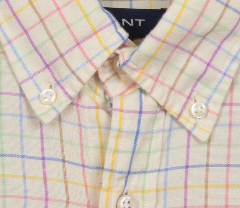GANT Men's Medium Sunset Linen Blend Yellow Colorful Check Button-Down Shirt