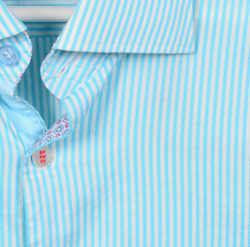 Stone Rose Men 6 (2XL) Flip Cuff Light Blue Striped Cotton Polyamide Blend Shirt