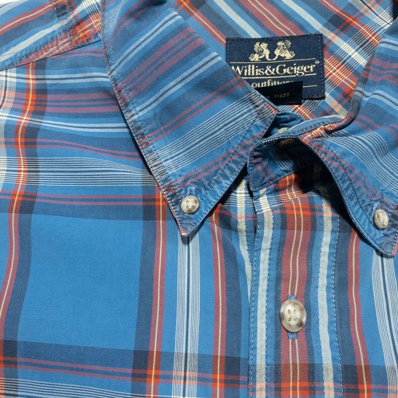 Willis & Geiger Outfitters Men's XL Blue Plaid Padded Elbows Button-Down Shirt