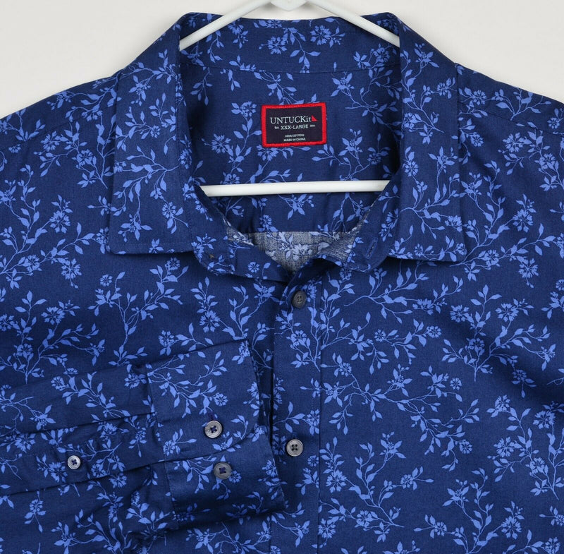 UNTUCKit Men's 3XL Floral Navy Blue Flowers Long Sleeve Button-Front Shirt
