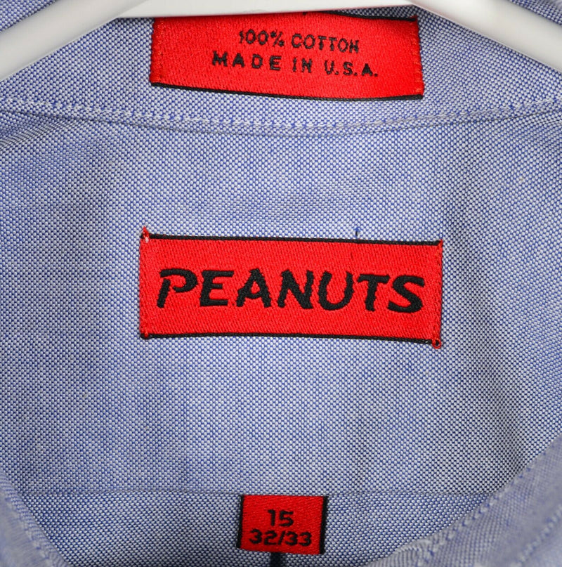 Vintage 70s Peanuts Men's 15 (Medium) Snoopy & Friends Golf Blue Oxford Shirt