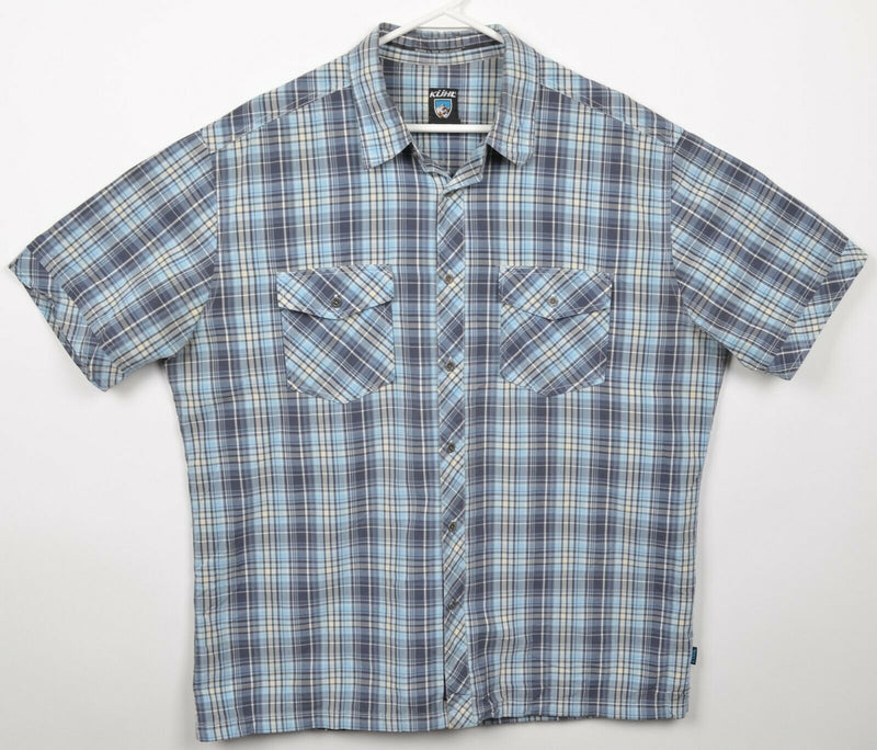 Kuhl Suncel Men's XL Blue Plaid Hiking Outdoor Short Sleeve Button-Front Shirt