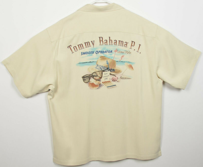 Tommy Bahama P.I. Men's Large 100% Silk Smooth Operator Ivory Hawaiian Shirt