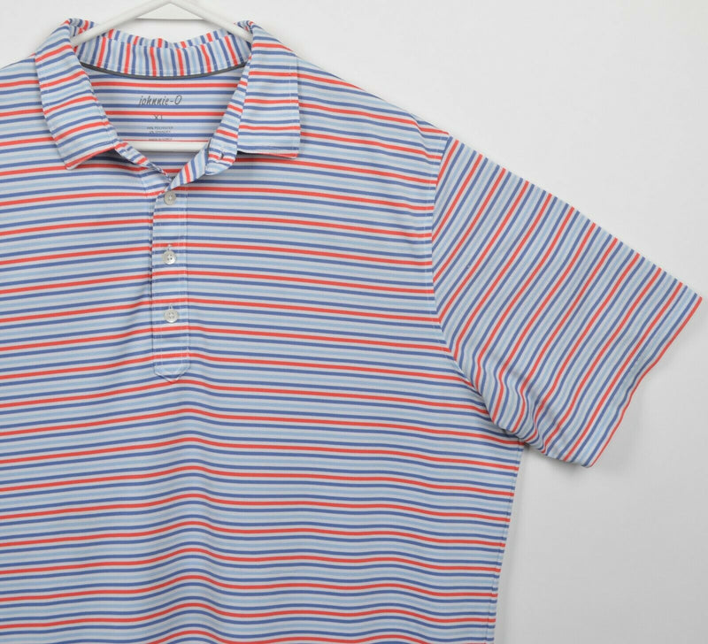 Johnnie-O Men's XL Blue Red Striped Wicking Prep-Formance Golf Polo Shirt