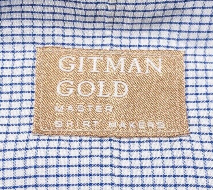 Gitman Gold Shirt 19-37 Tall Mens Long Sleeve White Blue Graph Check Vintage