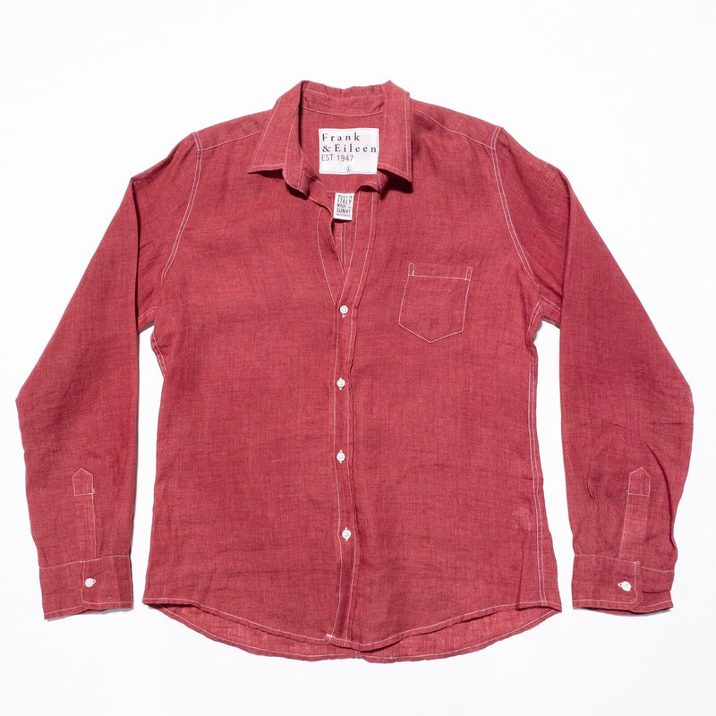 Frank & Eileen Linen Shirt Women's Large Button-Up Red Long Sleeve Collared USA