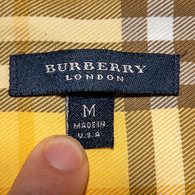 Burberry Men's Shirt Medium Nova Check Plaid Vintage 90s Yellow Button-Down