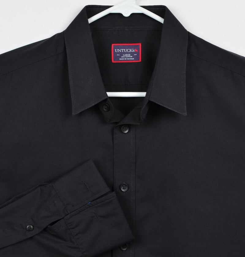 UNTUCKit Men’s Large French Cuff Solid Black Button-Front Dress Shirt