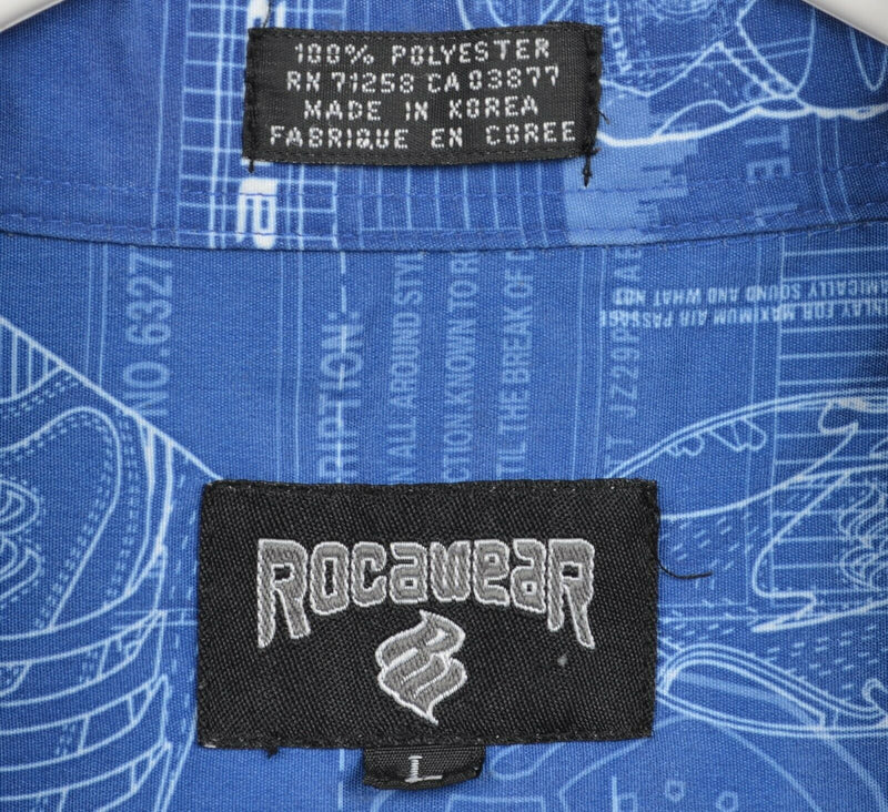 Rocawear Men's Large Sneaker Blueprint Button-Front Polyester Y2K Camp Shirt