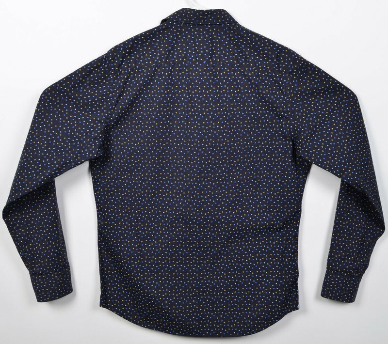 Benetton Men's Medium Triangle Pattern Geometric Navy Blue Button-Front Shirt