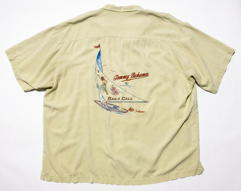 Tommy Bahama Embroidered Shirt 2XL Men's Silk Hawaiian Sails Call Sales Sailboat